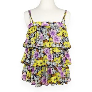 Anthropologie Leifnotes Floral Tiered Ruffle Camisole Top Yellow Purple 4 small